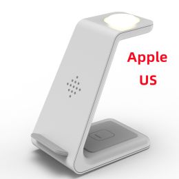 3 In 1 Fast Charging Station Wireless Charger Stand Wireless Quick Charge Dock For Phone Holder (Option: White-Apple US plug)