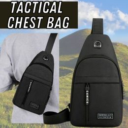 Mens Sling Bag Cross Body Handbag Chest Bag Shoulder Pack Sports Travel Backpack Black (Color: Black)