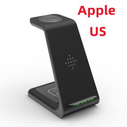 3 In 1 Fast Charging Station Wireless Charger Stand Wireless Quick Charge Dock For Phone Holder (Option: Black-Apple US plug)