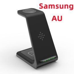 3 In 1 Fast Charging Station Wireless Charger Stand Wireless Quick Charge Dock For Phone Holder (Option: Black-Samsung AU plug)