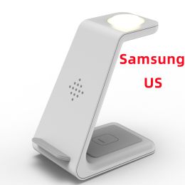 3 In 1 Fast Charging Station Wireless Charger Stand Wireless Quick Charge Dock For Phone Holder (Option: White-Samsung US plug)