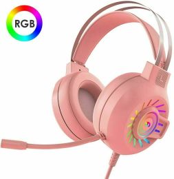 3.5mm Gaming Headset With Mic Headphone For PC Laptop Nintendo PS4 (Color: Pink)