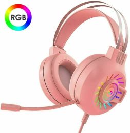 3.5mm Gaming Headset With Mic Headphone For PC Laptop Nintendo PS4 (Color: Pink)