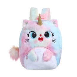Girls Cute Plush Unicorn Backpack Fluffy Cartoon Schoolbags Birthday Gifts (Color: Color 1)