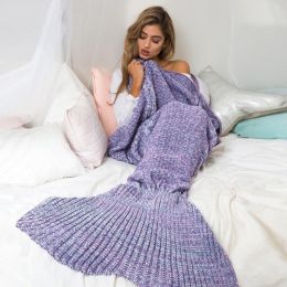 Mermaid knit large medium and small size sleeping bag casual ladies home supplies (Color: Purple, size: M)