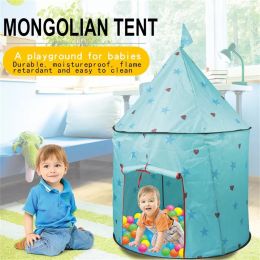 Princess Castle Play Tent; Kids Foldable Games Tent House Toy for Indoor & Outdoor Use-Blue (Color: as pic)