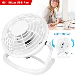 Personal USB Fan 360 Degree Rotation Desk Table Cooling Fan Quiet Laptop Cooler Air Circulator (Color: White)