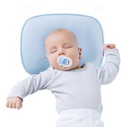 SUNVENO Baby Head Shaping Pillow Plant Fibres Baby Pillow Anti Flat Head Super Breathable (Color: Blue)
