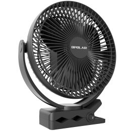 10000mAh Rechargeable Portable Fan, 8-Inch Battery Operated Clip on Fan, USB Fan, 4 Speeds, Strong Airflow, Sturdy Clamp for Personal Office Desk Golf (Color: Black)